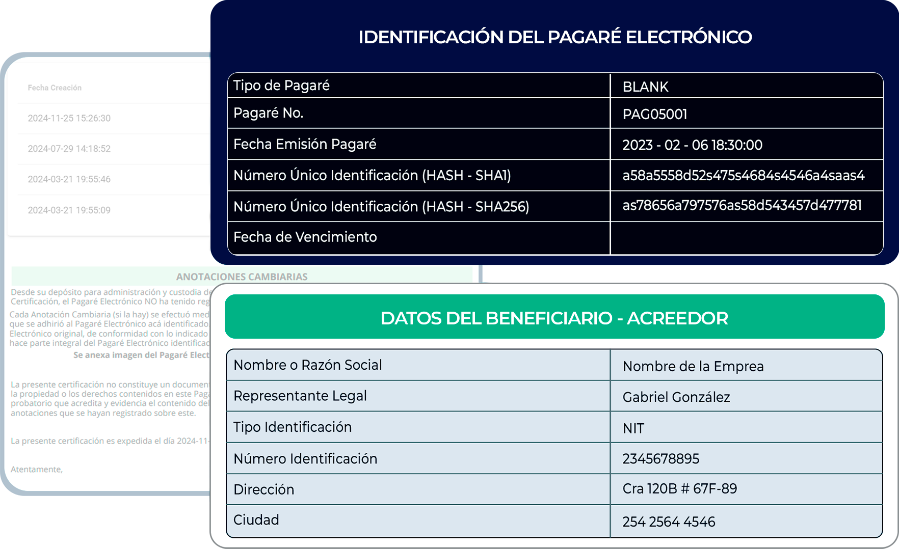 Identificación del pagare